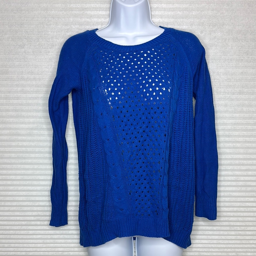SO Blue Crew Neck Sweater with Intricate Knit Design